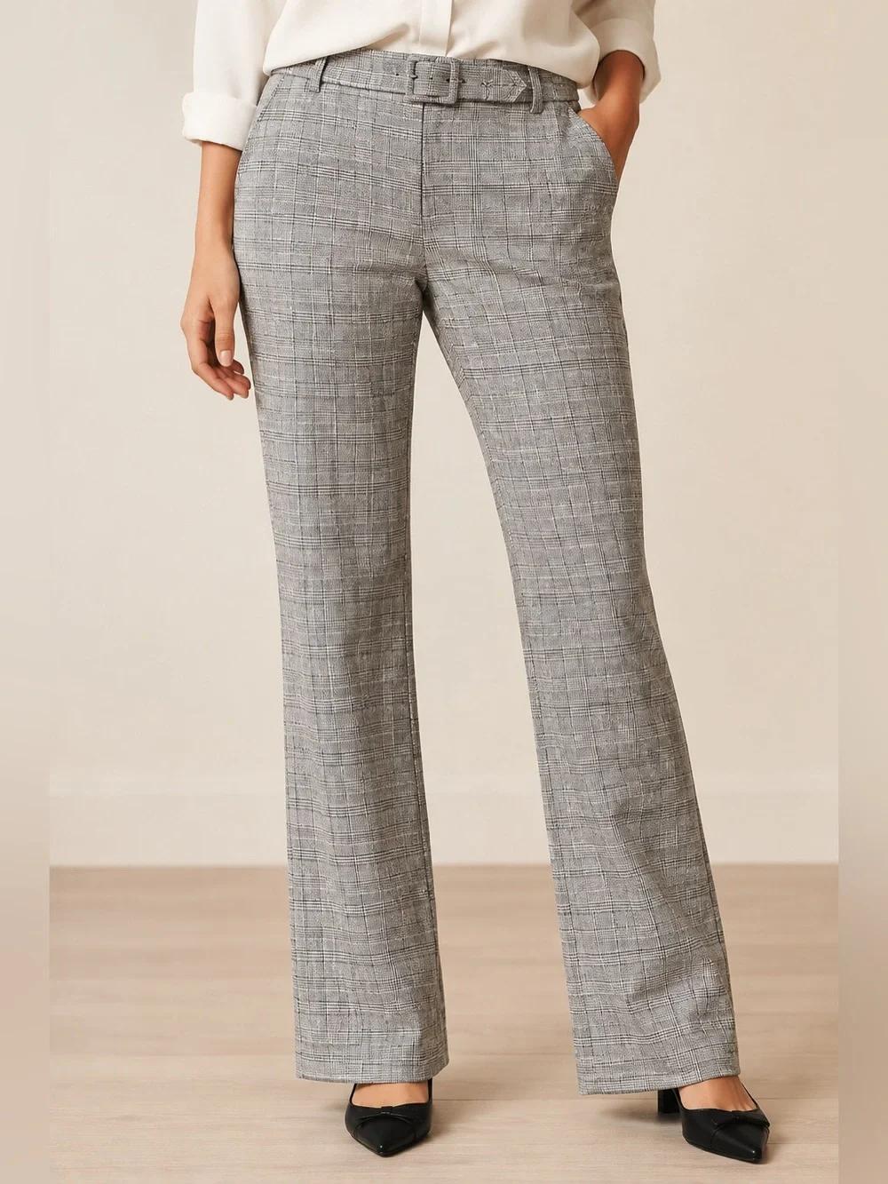Maurices Stretch Plaid Pull-On Dress Pants Elastic Waist Straight Leg Reg